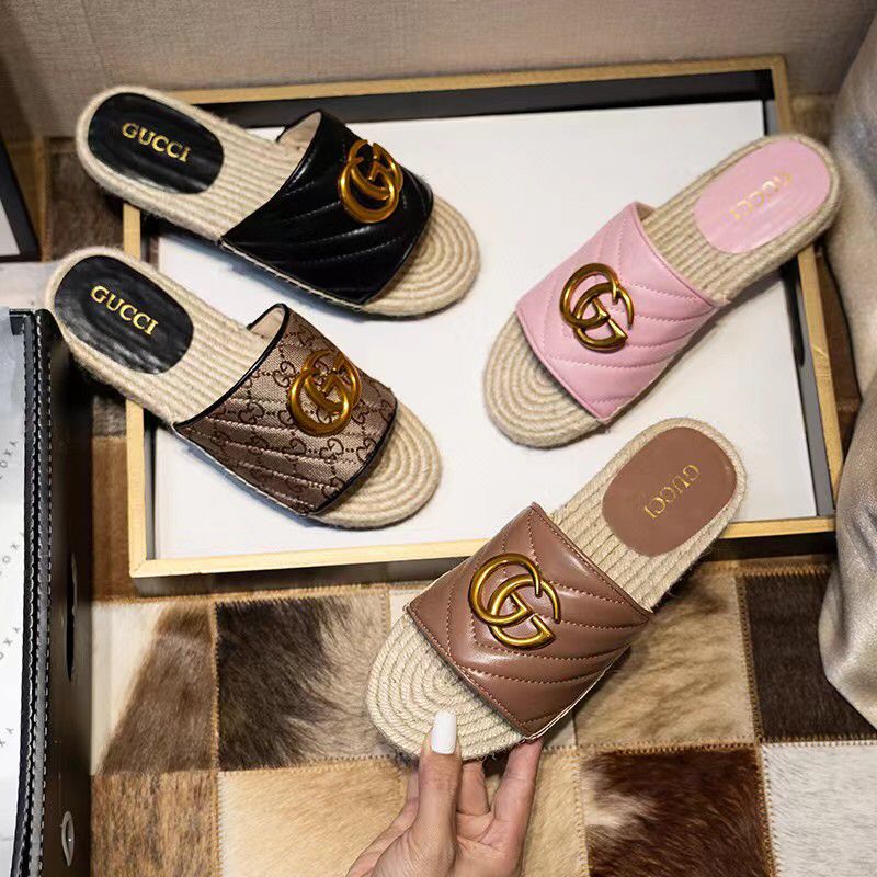 Gucci Classic Embem Straw Slide